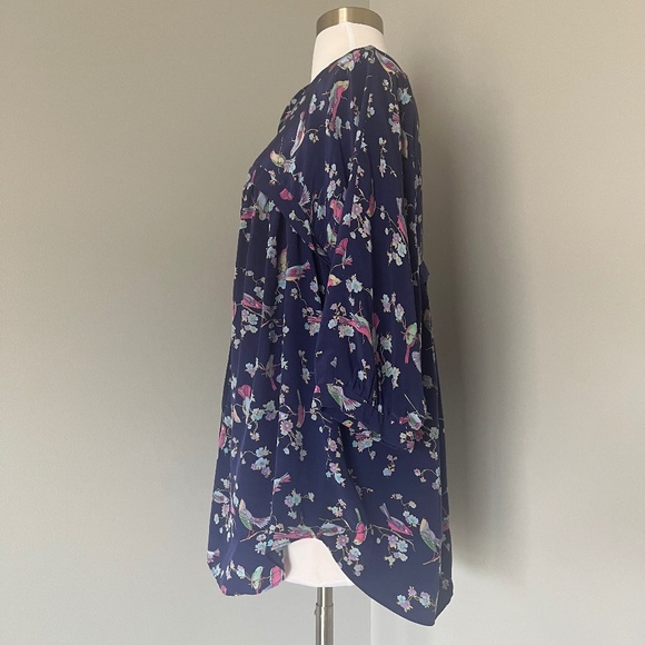 Rebecca Taylor Silk Birds Floral Canary Relaxed Tassels Top Blouse Tunic 6 M - Picture 6 of 11